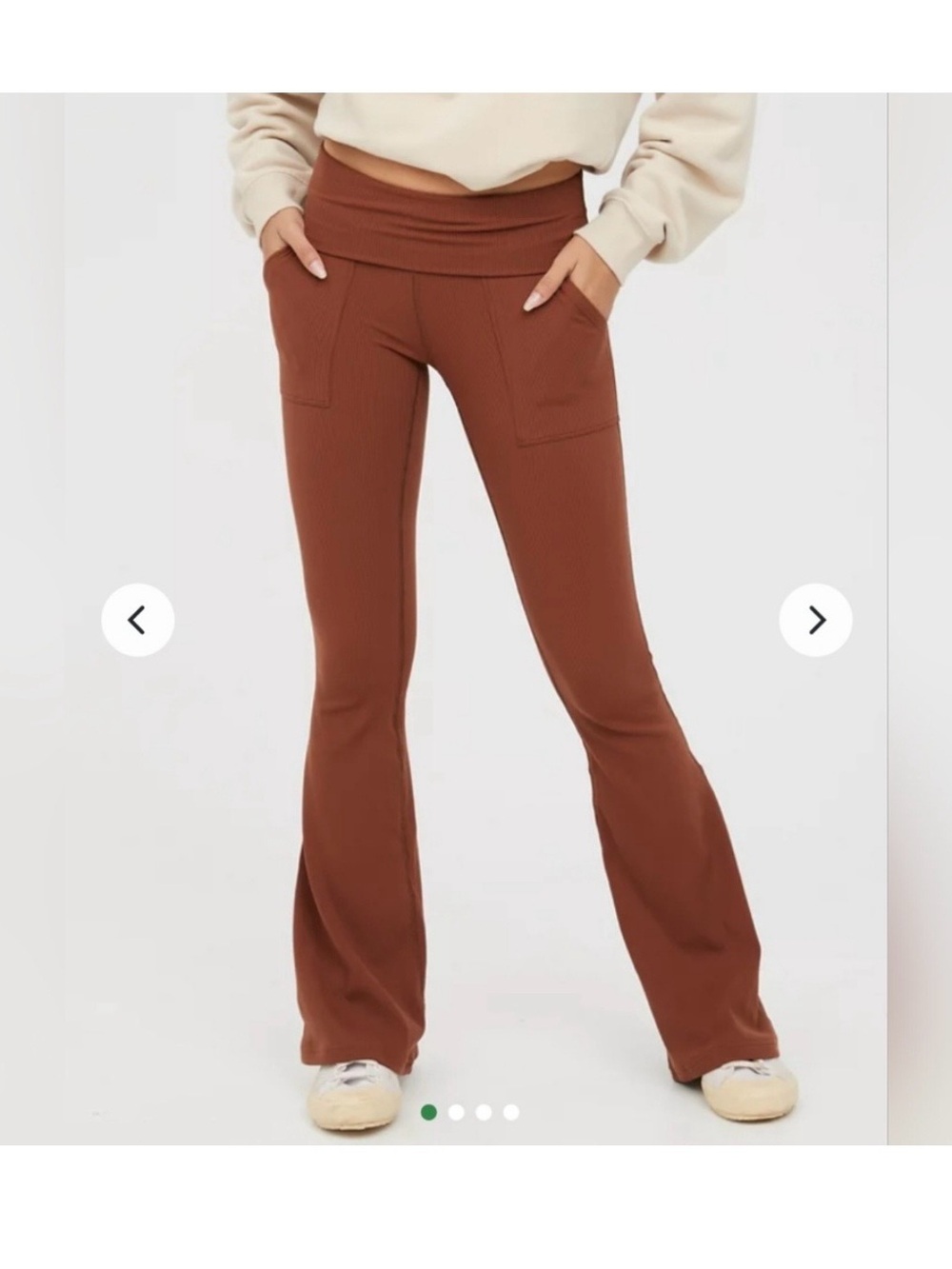 Aerie OFFLINE The Hugger Flare Foldover ribbed Leggings Sz M - Tan brown color